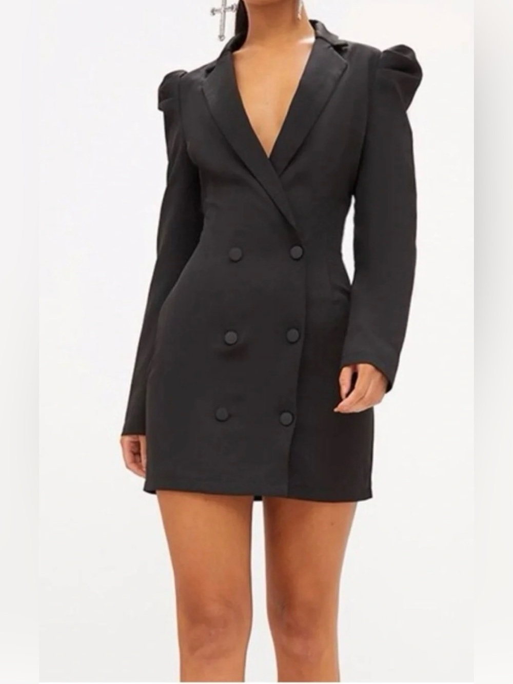 NWT PrettyLittleThing Black Puff Sleeve Double Breasted Blazer Dress US 2